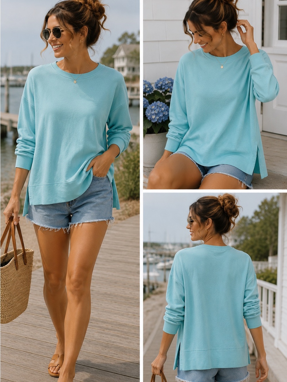 Aerie Light Aqua Blue Long Sleeve Casual Lightweight Tunic Sweatshirt - Size XS